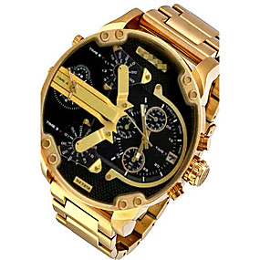 baratos Jóias &amp; Relógios-Casal Relógio Esportivo Relógio Militar Relógio de Pulso Quartzo Aço Inoxidável Preta / Prata / Laranja Calendário Criativo Dois Fusos Horários Analógico Luxo Vintage Casual Rígida Fashion - Preto