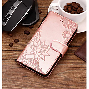 baratos LG Q7 / Q7+-Capinha Para LG LG V35 / LG V30 / LG Q7 Porta-Cartão / Com Relevo / Estampada Capa Proteção Completa Flor Rígida PU Leather