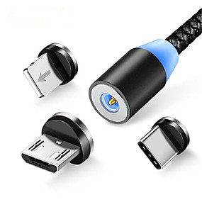 baratos Google-3 em 1 led magnético cabo de carregamento para iphone xr xs max x 8 7 6 além de telefone móvel carregador ímã micro usb tipo de cabo c fio