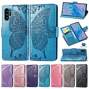 baratos Samsung Galaxy Note 9-Estojo para samsung galaxy note 9 / nota 8 / galaxy note 10 carteira / titular do cartão / à prova de choque casos de corpo inteiro sólido colorido / borboleta pu estojo de couro para samsung galaxy