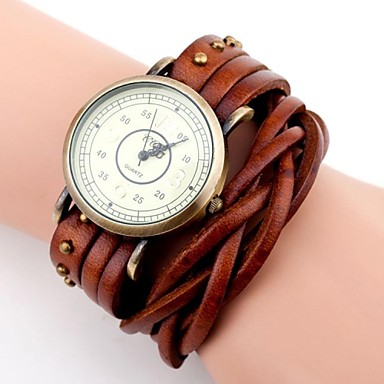 Women‘s Vintage Long Twine Leather Band Quartz Analog Wrist Watch ...