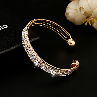 baratos Pulseira-Mulheres Cristal Pulseiras Algema Tênis Pulseiras senhoras Vintage Festa Trabalho Casual Strass Pulseira de jóias Dourado / Prata Para / Imitações de Diamante / 18k Ouro / Cristal Austríaco