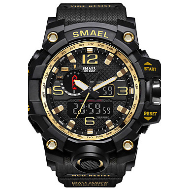 baratos Relógios Militares-SMAEL Homens Relógio Esportivo Relógio Militar Relogio digital Japanês Digital Couro PU Acolchoado Silicone Preta / Vermelho / Laranja 50 m Impermeável Calendário Cronógrafo Analógico-Digital Casual