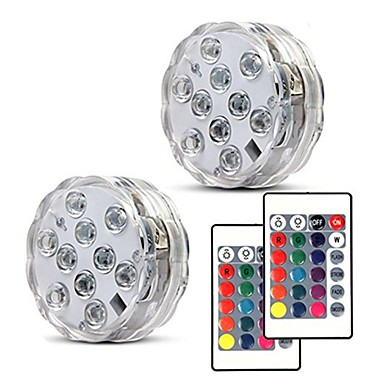 baratos Arandelas de Exterior-2 pcs 10 leds rgb levou luz subaquática lagoa submersível à prova d 'água piscina luz bateria operado para festa de casamento