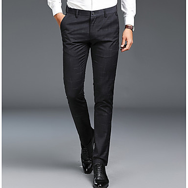baratos Suits-Homens Básico Tamanhos Grandes Diário Delgado Social Calças - Sólido Algodão Preto Cinzento Escuro Azul Marinha 34 36 35