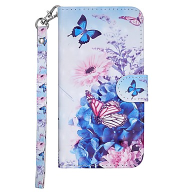 baratos Capinhas para Nokia-Capinha Para Nokia Nokia 7.1 / Nokia 6 2018 / Nokia 5 Carteira / Porta-Cartão / Com Suporte Capa Proteção Completa Borboleta / Flor Rígida PU Leather