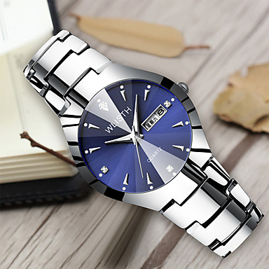 baratos Aço Inoxidável-Homens Relógios de aço Quartzo Estilo Clássico Aço Inoxidável Preta / Branco / Azul Céu 30 m Impermeável Calendário Noctilucente Analógico Casual Borboleta - Prata + azul Prata / Black Prateado